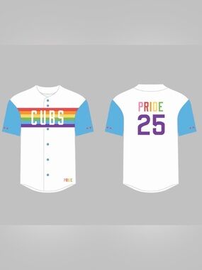 Cubs Pride Rainbow Baseball Jersey - White & Light Blue